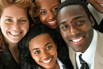 Group of happy african american business people, top view.