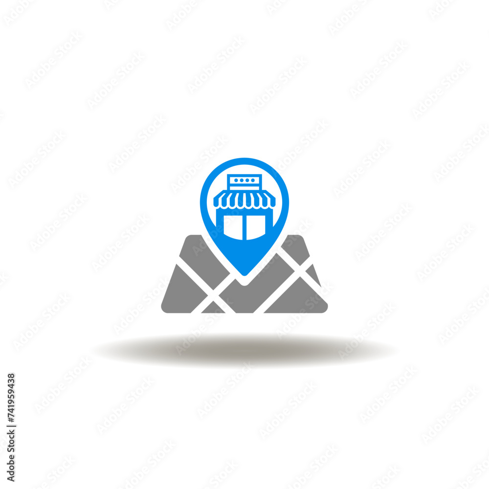 Poster vector illustration of map and location place pointer with store. icon of usp unique selling point. 