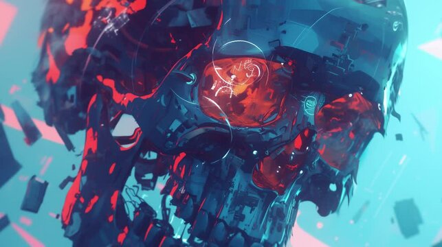 Cybernetic Skull with Technological Details, seamless looping