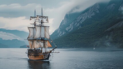 Pirate ship sailing on the sea generative ai - obrazy, fototapety, plakaty