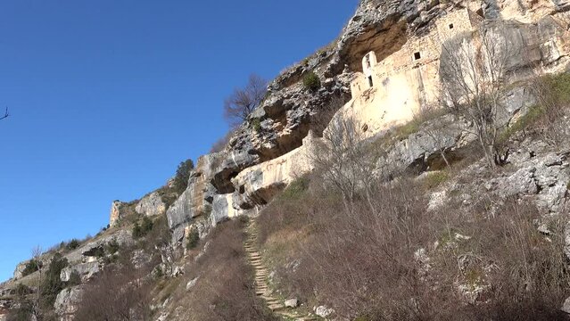 Roccamorice, Italy The ancient Eremo di San Bartolomeo monastery in the rock in the Abruzzo region. 