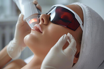 Una mujer teniendo una sesión de depilación láser en un centro especializado de depilación laser