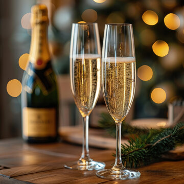  Fotografía publicitaria de botellas y copas de champagne durante una celebración elegante

