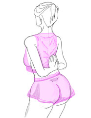 Fototapeta premium Sketch of girl in a pink dress