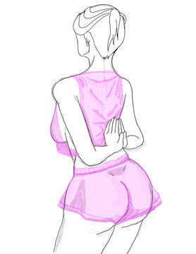 Sketch of girl in a pink dress