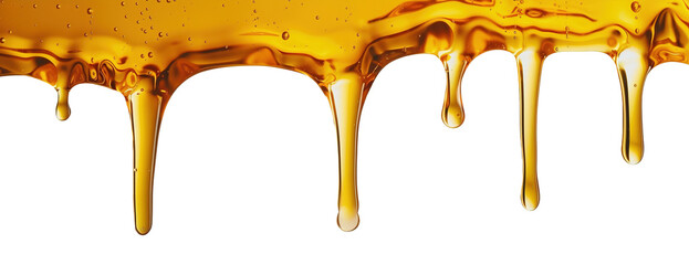 Liquid honey dripping over white transparent background
