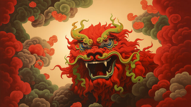 Chinese dragon, nian beast, design for Chinese new year in traditional asian art style.