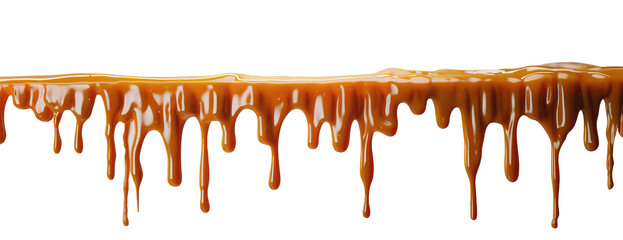 Salted caramel dripping over isolated white transparent background - obrazy, fototapety, plakaty