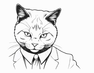 Gangster Mafia Feline Cat Criminal Character Portrait Vector Black White

