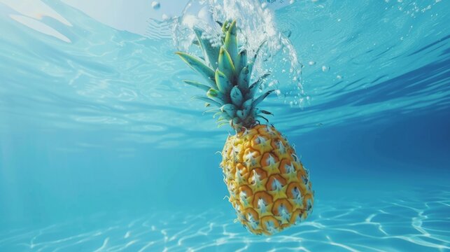 pineapple floating in crystal clear water generative ai