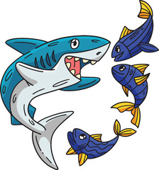 Shark and Fish Friend Cartoon Colored Clipart 