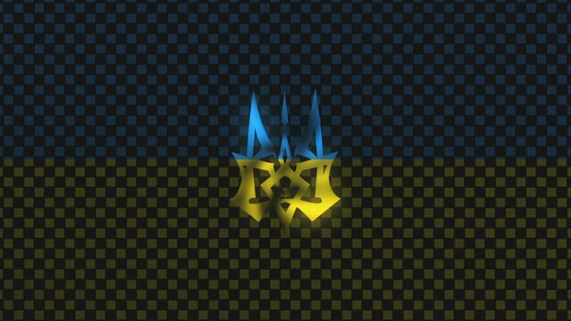 Ukrainian Trident Tryzub Blue Yellow Glitch Style Dark Background Loop