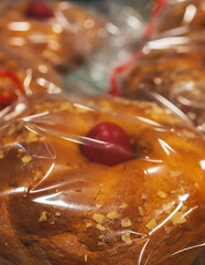 Tsoureki, Traditional Greek Easter Bread, greek freshly baked cake in Athens, Greece, with almond,...