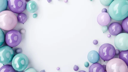 Foto op Canvas balloon banner green purple border frame on white background. copy space concept of spring sale grand opening, Easter ad, birthday poster © Shami