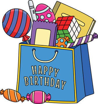 Birthday Loot Bag Cartoon Colored Clipart 