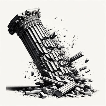 Illustration of a long crashed column, emphasizing the dramatic aftermath and the fragility of architectural wonders.