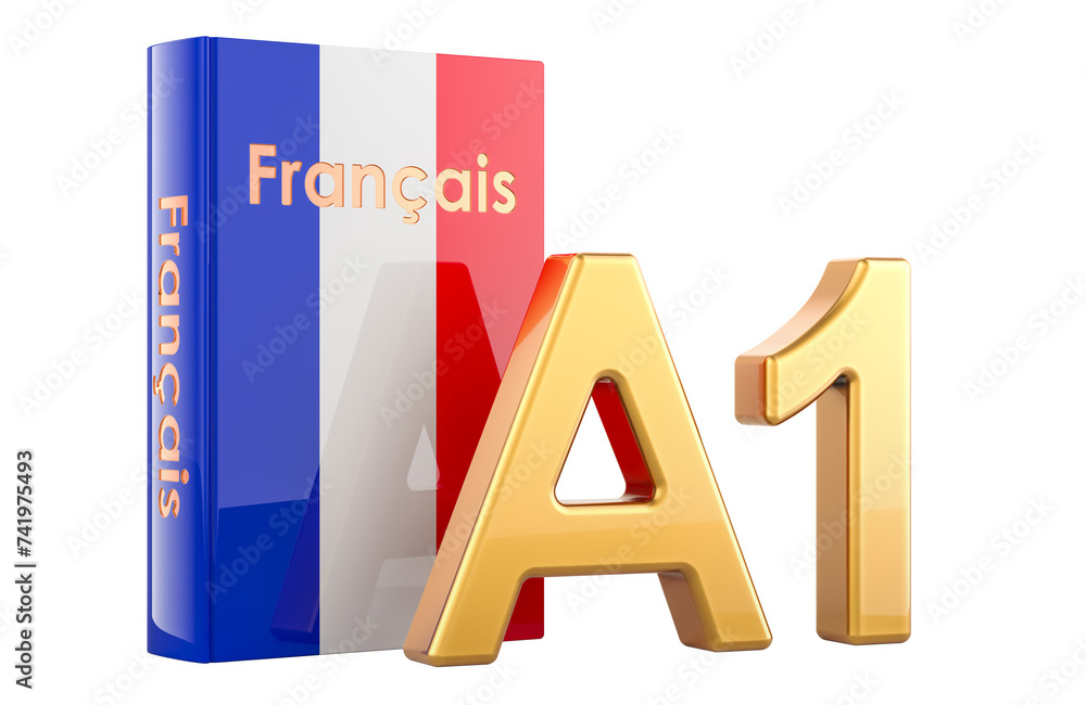 Poster a1 french level, concept. level elementary, beginner. 3d rendering isolated on transparent backgroun
