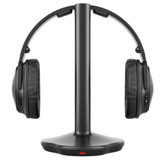 Wireless Stereo Headphone System, wireless headphone with transmitter. 3D rendering isolated on transparent background