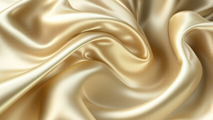 Luxury Glistening Fabric Wallpaper with Wrinkles and Folds. Gold, Smooth Wedding Background. Generative AI.
