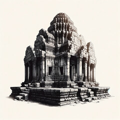 Illustration of an eroded temple, highlighting its enduring beauty and the impact of time on architectural heritage.