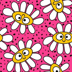 Cartoon summer retro seamless flower pattern for wrapping paper and fabrics and spring packaging and kids print