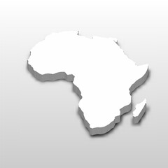3D map of Africa continent. Extruded white vector map with dropped shadow on light gray background.