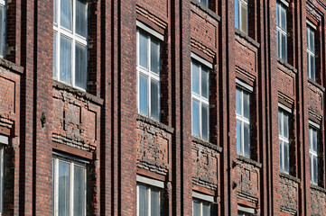 historic brick building of an abandoned engine factory from the end of the 19th century in cologne...