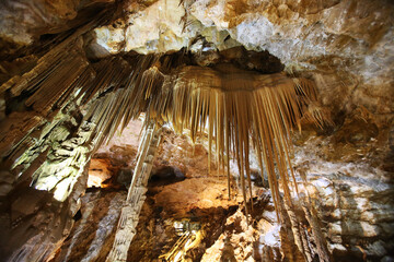 stalagmites and stalactites in the ancient cave