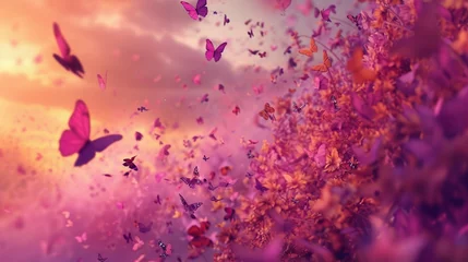 Papier Peint photo autocollant Papillons en grunge Dreamscape image with thousands of pink and purple butterflies
