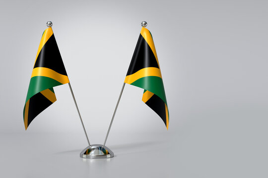 Double Jamaica Table Flag on Gray Background. 3d Rendering