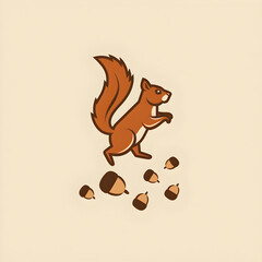 A logo illustration of a squirrel and acorns.