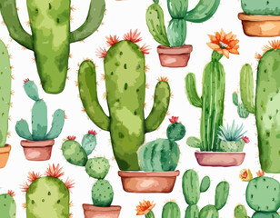 Cactus watercolor illustration, plants of desert isolated