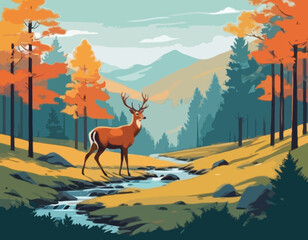 Deer forest landscape scenic natura  © VectorVibe