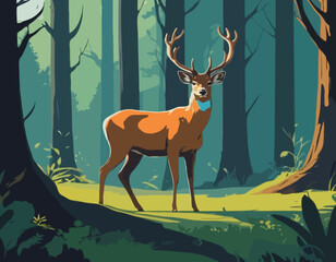 Deer forest landscape scenic natura  © VectorVibe