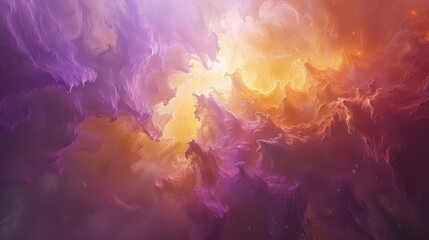 Obraz na płótnie Canvas Abstract Cosmic Cloudscape with Vibrant Purple and Orange Colors, Artistic Background Concept, Dreamy Fantasy Sky