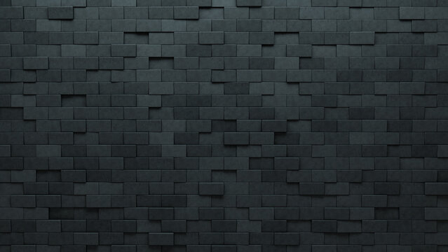 Polished Tiles arranged to create a 3D wall. Futuristic, Concrete Background formed from Rectangular blocks. 3D Render