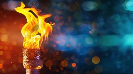 Olympic torch lit with bokeh background in high resolution