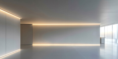Modern Interior Design Exemplifying Minimalist Aesthetics with Indirect Lighting and Clean Lines. Office background