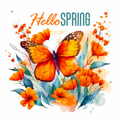 Hello spring watercolor paint