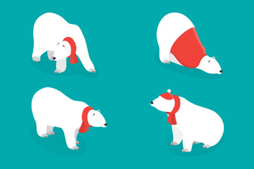 3D Isometric Flat Vector Set of Polar Bear Postures, White Big Animal © TarikVision