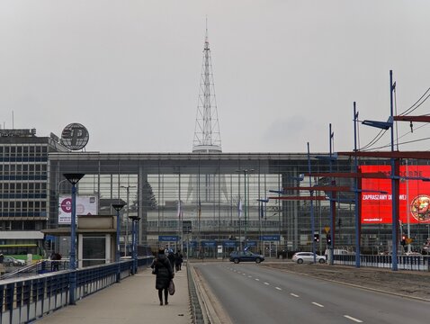 Poznan, Poland - January, 2024:  View of the International Fair Trade exhibition  (Międzynarodowe Targi Poznańskie, MTP) in Poznań