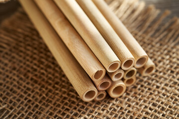 Ecological bamboo straws, close up