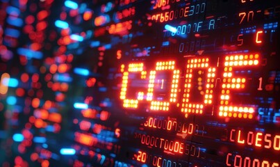 Digital stock chart background with word CODE