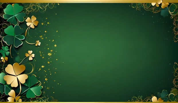 Generative AI Whimsical Saint Patrick's Day Celebration: Leprechaun Hat, Gold Coins, and Clovers on Isolated Green Background – Festive Irish Holiday Concept with Copyspace 
