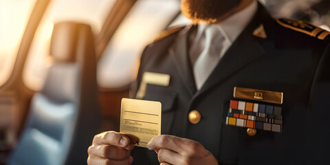 A pilot in uniform and a pilots license