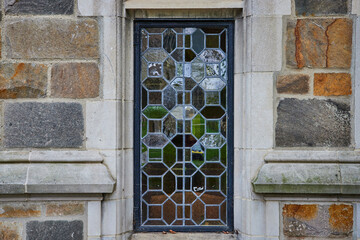 Gothic Leaded Glass Window in Stone Wall, University of Michigan