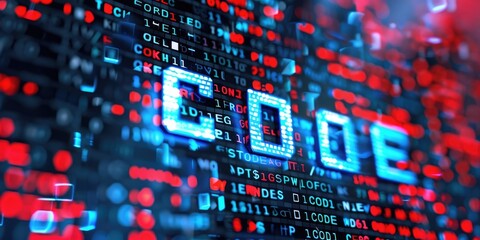 Digital stock chart background with word CODE