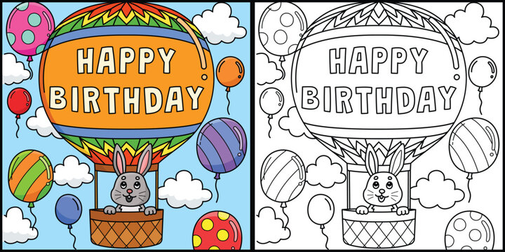 Happy Birthday Hot Air Balloon Illustration