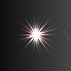 abstract star burst. colorful star. Luxury light effect with color rays. Magic glowing star. Sunrise design for banner, poster. Colourful starburst. Vector illustration. glowing star. Bethlehem star. 
