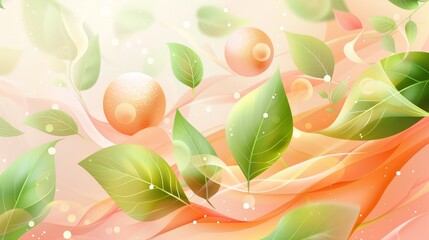 Tranquil spring day  whimsical pale yellow and peach abstract shapes dancing in light breeze